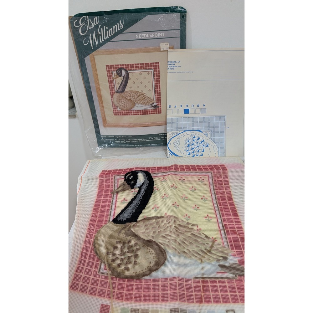Elsa Williams Canadian Goose Needlepoint Kit Michael LeClair Partially Worked